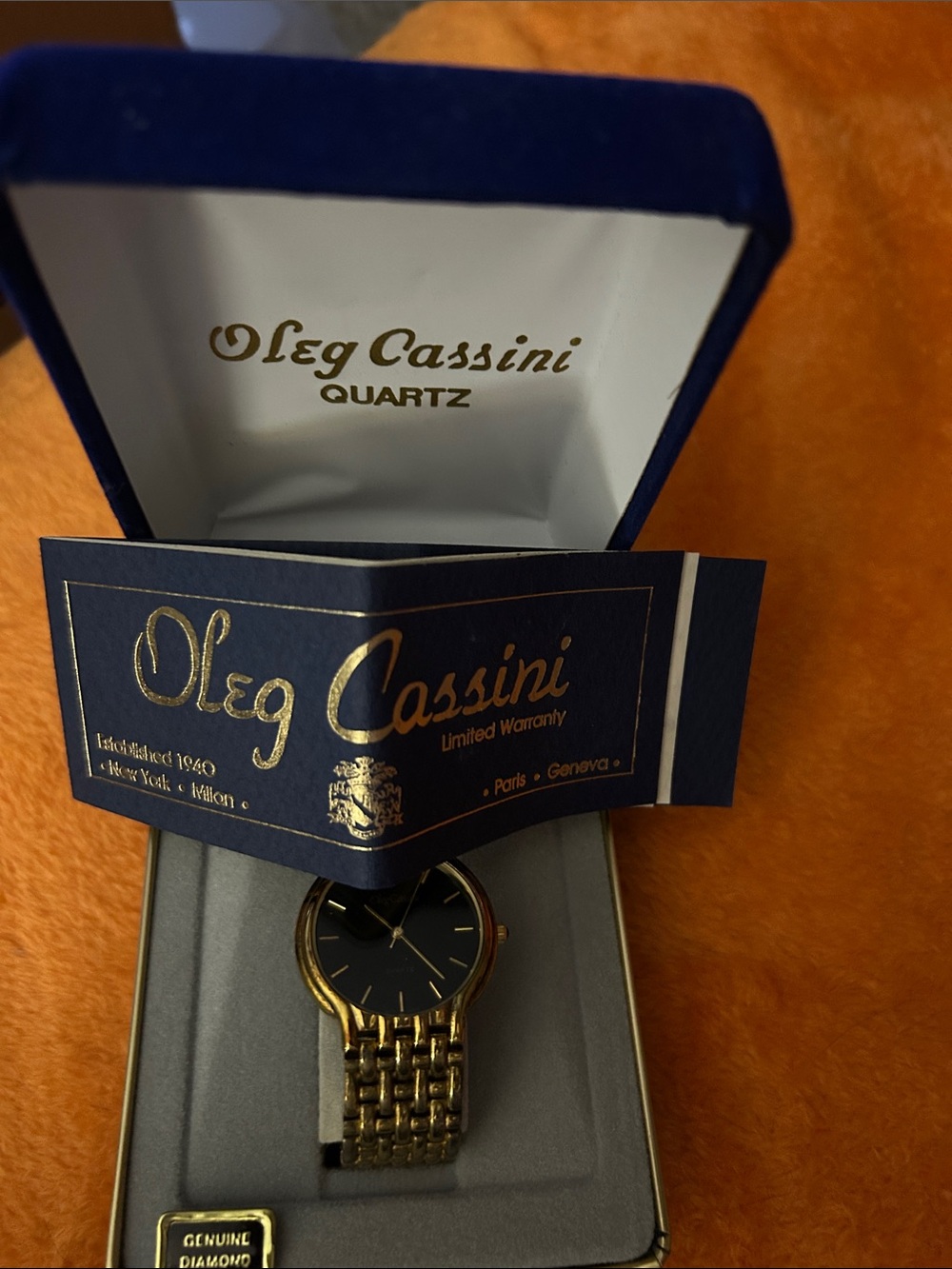 Oleg Cassini Gold-Tone Bracelet Watch with Black Dial